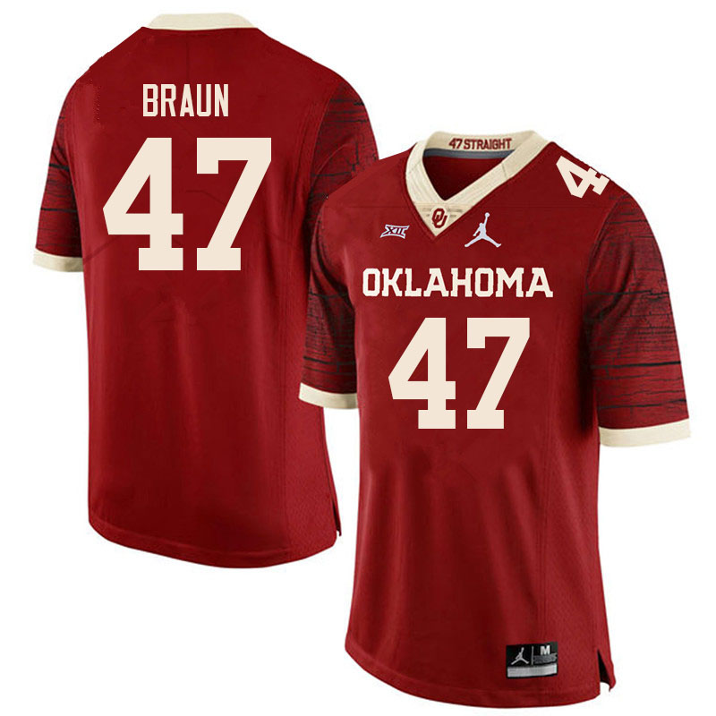 Men #47 Brady Braun Oklahoma Sooners College Football Jerseys Sale-Retro